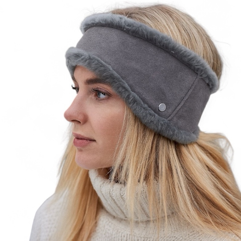 UGG Gray Shearling-Trim Headband